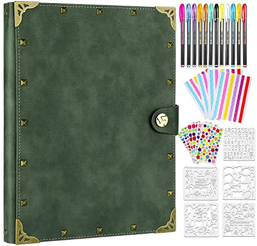 ZEEYUAN Fotoalbum zum Einkleben Nieten Fotoalbum zum Selbstgestalten Schwarze Seiten Leder Scrapbook mit Zubehör Ideal als Familienalbum Hochzeitsalbum Abschiedsalbum