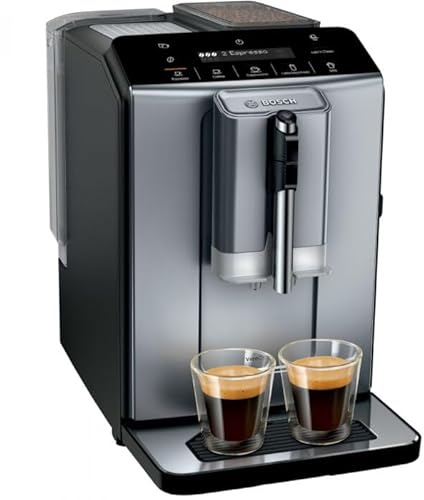 Bosch Kaffeevollautomat VeroCafe Serie 2 TIE20504, Aroma Max System, Easy Select Display, Kaffeespezialitäten auf Knopfdruck, Einfache Reinigung, Keramikmahlwerk, Diamond titanium metallic