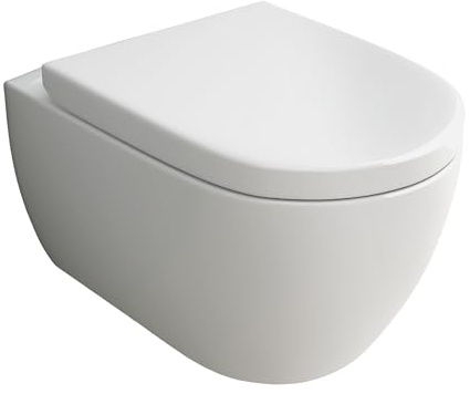 Alpenberger Hänge WC Toilette | Wand WC Spülrandlos | Kloschüssel mit WC Sitz mit Absenkautomatik D Form | Tiefspüler WC Toilettenbecken Passend zu Geberit