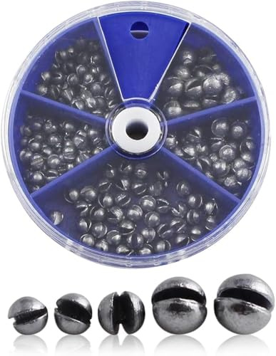 Angelblei,100 Stück Bleischrot Angeln,Schrotblei Angeln mit Aufbewahrungskiste,Herausnehmbare Blei Gewicht An geln,5 Größen Bleischrot Sortimentsdose(0,3g/0,5g/0,6g/0,8g/1g)