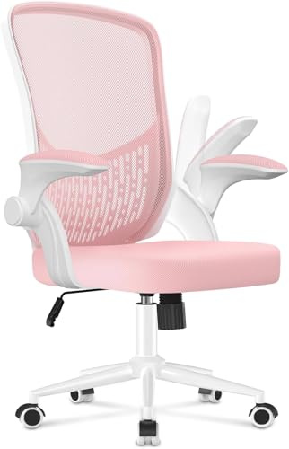 naspaluro Ergonomischer Bürostuhl, Schreibtischstuhl mit 90° Klappbaren Armlehnen, Einzigartige Lendenwirbelstütze, Atmungsaktive Mesh-Polsterung für das Heimbüro, Studie, Rosa