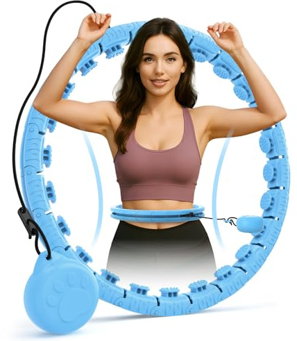 JLoibao Smart Hoop Reifen Erwachsene mit Gewicht Kugel, 24 Knoten Umfang (77-132cm) Abgebauter Fitnessreifenl, Hullahub Reifen Zum Abnehmen für Erwachsene und Anfänger (Blau)