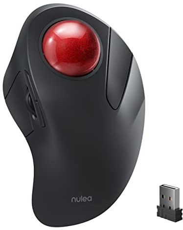 Nulea Kabellose Trackball-Maus,Ergonomisch & Wiederaufladbar,Zeigefingersteuerung,5-stufig DPI (1600-4800),3 Geräte via BT/USB Für PC/Mac/Tablets-Rot