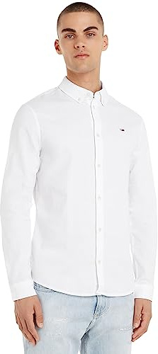 Tommy Jeans Herren Tjm Slim Stretch Oxford Shirt Dm0dm09594 Langarmhemden Gewebte Oberteile, Weiß (White), L EU