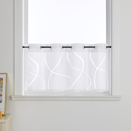 Joyswahl Ausbrenner Scheibengardinen Bistrogardine modern Berta Weiß 45x120 | Küchengardinen,Mit Ösen,Transparent,1er Pack,Kurzstores Wohnzimmer,landhaus,Kurzstores,Fenstergardinen,Gardinen