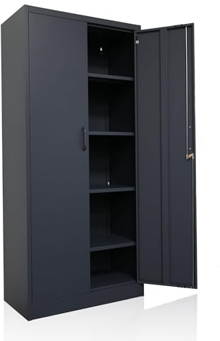 Ondis24 Aktenschrank, Mehrzweckschrank, Schloss, verstellbare Ablagen, Stabil, belastbar, Doppeltüren mit Türmagnet und Griffen Robust, werkzeugschrank, Büro, Werkstatt, Garage (Anthrazit, 170)