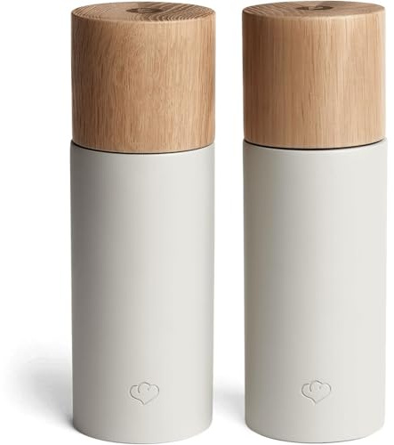 SPRINGLANE Salz & Pfeffermühle 2er Set aus Buchenholz & Beton, Gewürzmühle, Chilimühle, Verstellbares Keramikmahlwerk, Unbefüllt, Skandinavisches Design - Grau