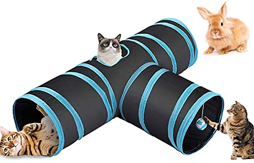 Fhodigogo Katzentunnel-Spielzeug, Kaninchentunnel, Kaninchen-Spielzeug, Kätzchen-Tunnel, 3-Wege-Katzen-Pop-Up-Tunnel, Hamster, kleine Hunde mit Katzentunnel-Tasche