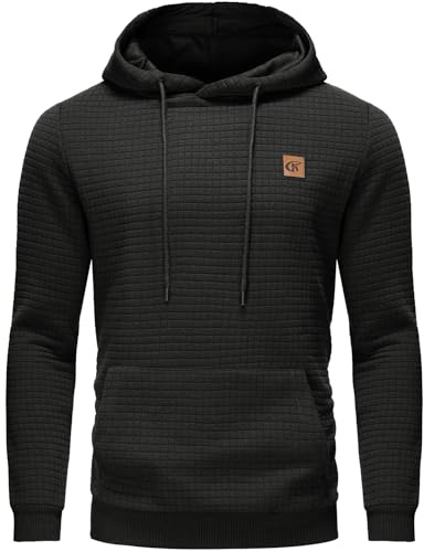 YuKaiChen Herren Kapuzenpullover Casual Langarm Karierten Kordelzug Jacquard Hooded Sweat mit Fleece Innenseite