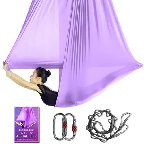 Aerial Yoga Hängematte L: 5 m B: 2,8 m Aerial Pilates Seide Yoga Schaukel Set mit 2000 kg Tragkraft inklusive Gänseblümchenkette, Pose Guide