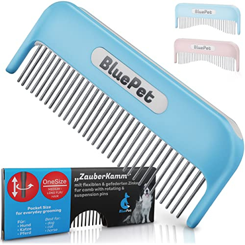 BluePet Zauberkamm Patentiert mit Rotierenden & Nachgebenden Zinken I Entfernt sanft Knoten & Entwirrt das Fell I Hundekamm Katzenkamm für Langhaar Hunde & Katzen