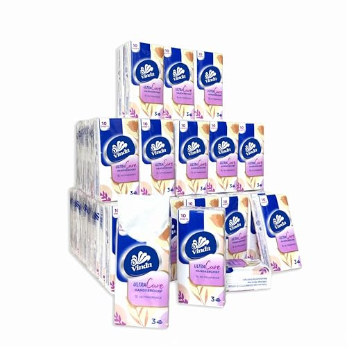 Vinda 3-lagige Ultra Care Taschentücher im Reiseformat – 80 Packungen mit je 10 ultraweichen Gesichtstüchern, ideal für Reisen, Arbeit, Schule und den täglichen Gebrauch
