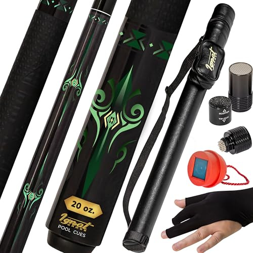 IgnatGames 2-teiliges Billardqueue – 18/19/20/21 oz. 58 Kanadischer Ahorn, Professionelle Billard Pool Queues mit Köcher, 3-in-1 Tip Tool, 3-Finger-Handschuh und Kreidehalter