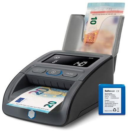 Safescan 155-S Complete autom. Geldscheinprüfer zur schnellen Überprüfung von Geldscheinen - Falschgeldprüfgerät mit 7-facher Echtheitsprüfung - 100% genaues Prüfgerät inkl. Akku & Banknotenstapler