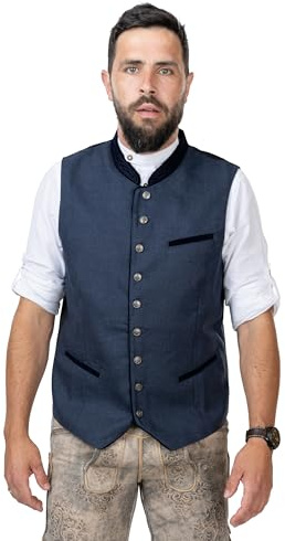 Schöneberger Trachten Couture Trachtenweste Herren aus Wolle, Lodenweste blau für Oktoberfest - Wollweste Lederhose - Trachten-Gilet David