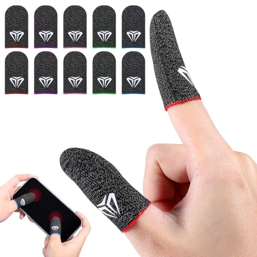 Gjinxi 10 Stück Fingermanschetten für Gaming, 0,3 mm Faser, schweißfester E-Sport-Fingerhandschuh, atmungsaktive Nahtlose Touchscreen-Fingerabdeckung, Daumenmanschette für PUBG Dedales