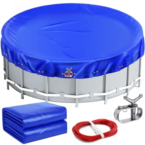 Poolabdeckung rund für Pools Ø 320-366 cm, UV-beständige Solarplane Pool rund aus 200g/m² PE Material, abdeckplane Pool für Sommer & Winter, Ø 420 cm Pool Abdeckplane