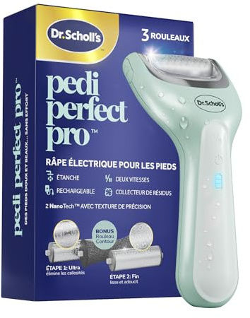 Dr. Scholl’s Pedi Perfect Pro Wasserdichter, Wiederaufladbarer, Elektrischer Fußhornhautentferner mit x3 Rollenköpfen – Entfernt harte Haut für weiche schöne Füße, 90 Minuten Laufzeit, Staubfänger