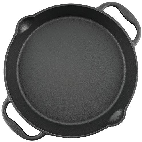 BBQ-Toro Gusseisen Grillpfanne Ø 30 cm | Gusspfanne mit zwei Griffe und zwei Ausgießer | Servierpfanne aus Gusseisen | Pfanne für Gasgrill, im offenen Feuer, Elektro-Herd | Grillzubehör