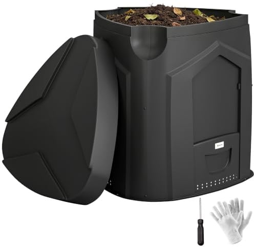 Outsunny Gartenkomposter 240L Thermokomposter 78 x 75 x 78 cm Schwarz | Dreieckiger Kompostbehälter, 3 Türen, 66 Lüftungslöchern, offenem Boden, Inklusive Handschuhe und Schraubendreher