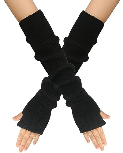 EQLEF Winter Arm Warmers, Armstulpen Gestrickt, Armstulpen Damen Winter Warm Armwärmer Handstulpen Damen Winter Stulpen Arm Lange Handschuhe Ohne Finger für Den Winter (Schwarz, 40 * 6.5cm)