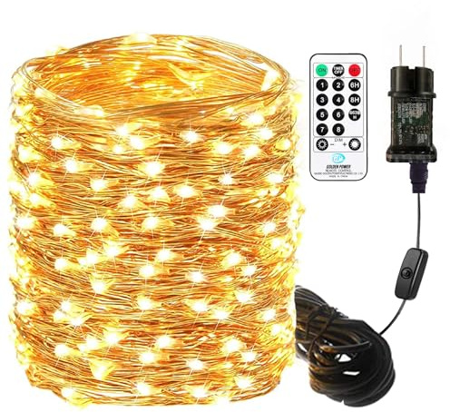 10M Lichterkette Außen Kupferdraht, Warmweiß Lichterkette Innen mit Stecker