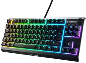 SteelSeries Apex 3 TKL Gaming Tastatur – RGB - Kompakter Tenkeyless-Formfaktor – 8-Zonen-RGB-Beleuchtung – Wasser- und Staubresistenz – Flüsterleise Gaming-Switches - DE Layout QWERTZ - Schwarz
