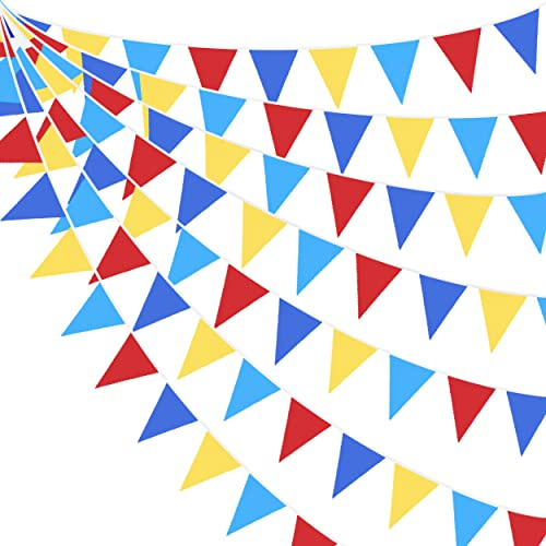 90 cm rot, blau, gelb, Party-Dekorationen, Karneval, Zirkus, Clown, Dreiecksflagge, Wimpelkette, Banner, Stoffgirlande für Kinder, Geburtstag, Babyparty, Hochzeit, Festivals, hängende Dekorationen