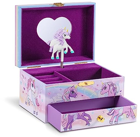 CRAZE, EINHORN Schmuckkästchen Kinder mit Spieluhr , Schmuckschatulle Mädchen mit drehendem Einhorn & Spiegel