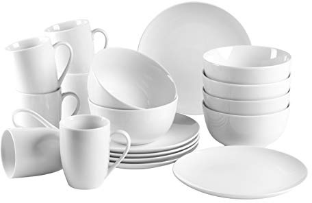 MÄSER 993650 Barca Frühstücks-Geschirr für 6 Personen, 18-tlg. Set, Porzellan, Weiß