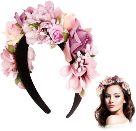 HuaMuDM Haarreif Dirndl Blumen,Blumen Haarkranz,Blumenstirnband