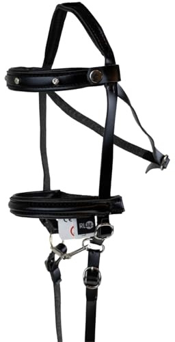 RL24 - Hobby Horse Trense für Steckenpferd – austauschbares Stirnband – aus Kunstleder – Hobby Horse Zubehör – Stockpferd Trense in Schwarz