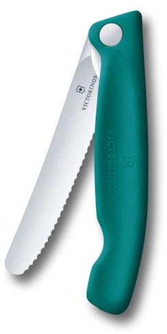 Victorinox Swiss Classic Faltbares Picknick-Messer für Wanderungen, Obst, Gemüse, Brötchen, Wurst, mit Wellenschliff, Extra Scharf, Grün