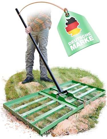 SMABIX® Rasen Rakel [mit abgerundeten Kanten], 75x35cm, inkl. 2 Meter langem Metallstiel, der perfekte Nivellierrechen, inkl. Anleitung, leicht anwendbar, Leveling Rake, Rasenrakel