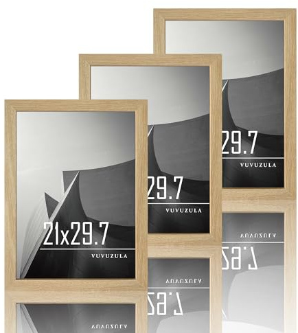 VUVUZULA Bilderrahmen A4 Holzrahmen 21x30cm Holz Fotorahmen MDF Rahmen DIN A4 für Urkunden in Natur 3er Set