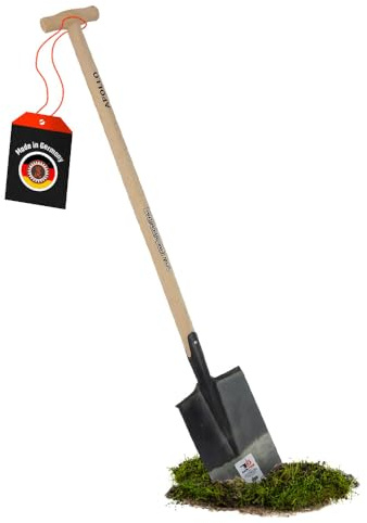 SHW-FIRE Apollo Spaten - 1/2 poliert, T-Stiel, Stabiler Buchenholzstiel | Made in Germany | Für Garten- & Erdarbeiten |Umgraben & Ausheben | Halbpoliertes Blatt| Mit Tritt | Schmiedequalität