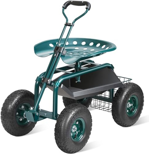 VEVOR Rollsitz Werkstattwagen aus Stahl bis 136kg belastbar Gartenwagen mit 25cm Griff und 45-54cm höhenverstellbarem Sitz Rollwagen 30PSI Reifendruck Arbeitssitz Gartensitz Grün