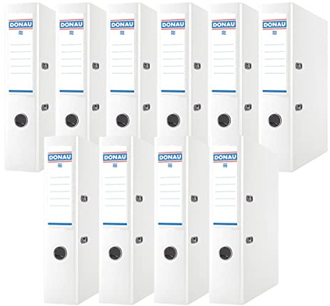 Donau Premium Ordner Breit 10er Pack/DIN A4 / 7,5 cm / 10 Stück/Weiße/Kunststoffbezug PP/Carton Papier Schlitzordner Büroordner Aktenordner Ringordner/Grünen Punkt