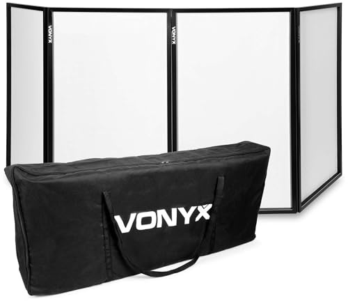 Vonyx DB2 DJ Screen, Verkleidung für DJ Pult inkl. Tasche, zusammenklappbarer und mobiler DJ Stand, 280cm x 120xm, Booth, mit integrierter Leinwand für ein professionelles Bühnenbild, Weiß