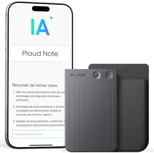 Plaud Note KI Digitales Diktiergerät mit Hülle - 64 GB Aufnahmegerät mit KI-Technologie zum Transkribieren und Zusammenfassen, One-Touch-Aufnahme (Schwarze Note mit schwarzer Hülle)