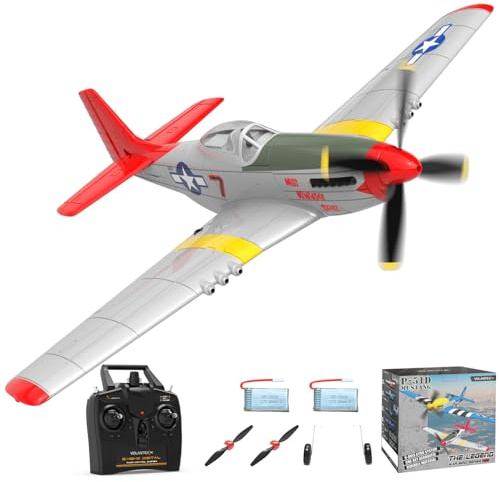 volantexrc Flugzeug RC Ferngesteuert 4-Kanal – P51D Mustang V2 RTF 2,4 GHz Modellflugzeug für Anfänger & Erwachsene – inkl. USB-Ladegerät & Fernbedienung – RC Flieger mit Langer Flugzeit