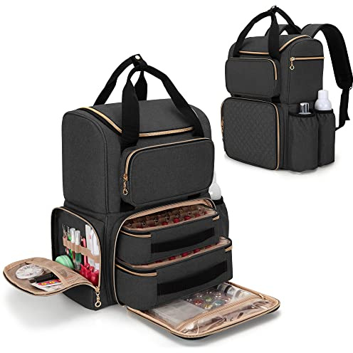 Luxja Nagellacktasche Damen, Nagellampe Aufbewahrung Tasche | Tragetasche für 70 Flaschen(bis zu 15ML) Nagellack, Nageltasche mit 2 Abnehmbaren Taschen für Nageltrockner, Schwaz