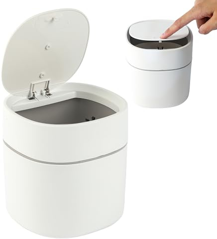 Bamodi Mini Mülltonnen 2L – Weißer Tischmülleimer mit Deckel für Snacks, Kosmetik, Küchenabfälle – Kleiner Abfalleimer für Büro, Auto, Bad, Schminktisch – Platzsparend & leicht zu reinigen