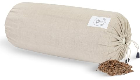 Spirit Love Leinenstoff Yoga Bolster | Runde Yoga Rolle Mit Bio-Buchweizenschalen | Nackenrolle mit Waschbarer Bezug | Ideal als Nackenkissen | 100% Natürliches Hautfreundlicher Leinen