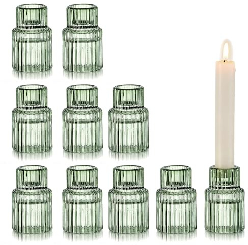 Glasseam Kerzenständer Glas Stabkerzen: Grün, 10er Set, Stabkerzenhalter, Weihnachten, Hochzeit