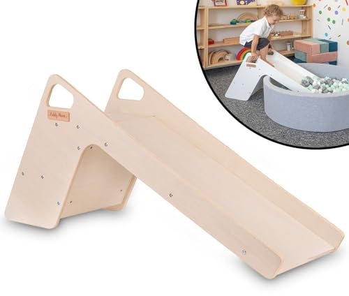 KiddyMoon Kinder Rutsche Aus Holz Stabile Kleinkinderrutsche Multifunktion Montessori, Natürlich