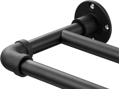Gardinenstange Innenlauf 2-Läufig Industrieller Stil, 73-228cm Gardinenstange Verstellbare mit Flanschkopf und Halterungen aus Edelstahl für Wohnzimmer Schlafzimmer Fenster/Mattschwarz