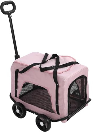 Generic Hundetransporter, Atmungsaktiver Rollender Katzentransporter für Camping (PINK)