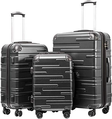COOLIFE Hartschalen-Koffer Rollkoffer Reisekoffer Vergrößerbares Gepäck (Nur Großer Koffer Erweiterbar) ABS Material mit TSA-Schloss und 4 Rollen