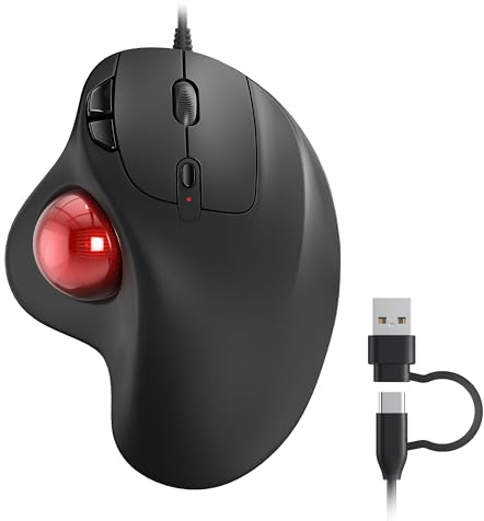 Nulea M509 Trackball Maus verdrahtet, Ergonomisches Design, Einfache Daumenkontrolle, Präzise und reibungslose Verfolgung, 2-in-1 Schnittstelle (Typ A &Typ C), Kompatibel für PC, Laptop, Mac, Windows